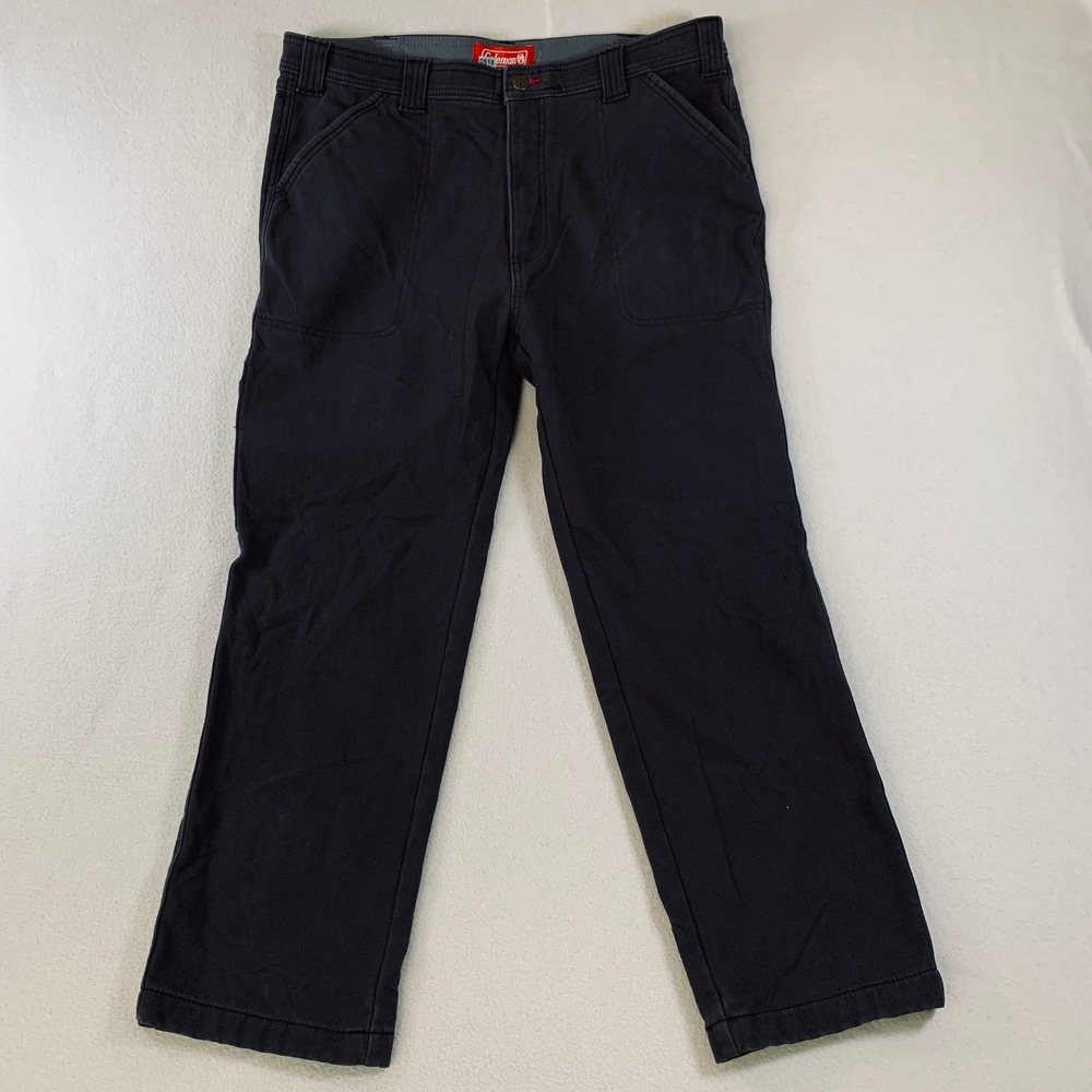 Coleman Mens Plaid Fleece Lined Canvas Utility Workwear Outdoor Pants Gray 36x30